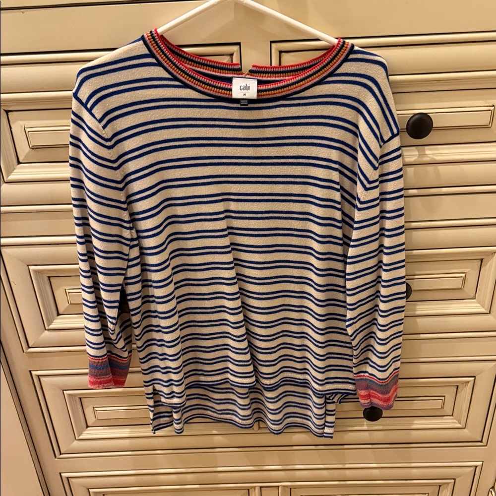 CAbi Navy and Red Striped Top